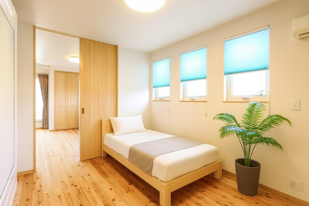 落ち着いた寝室写真