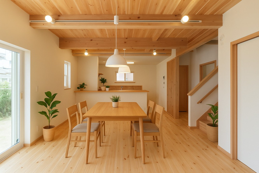 木の質感があるLDK写真