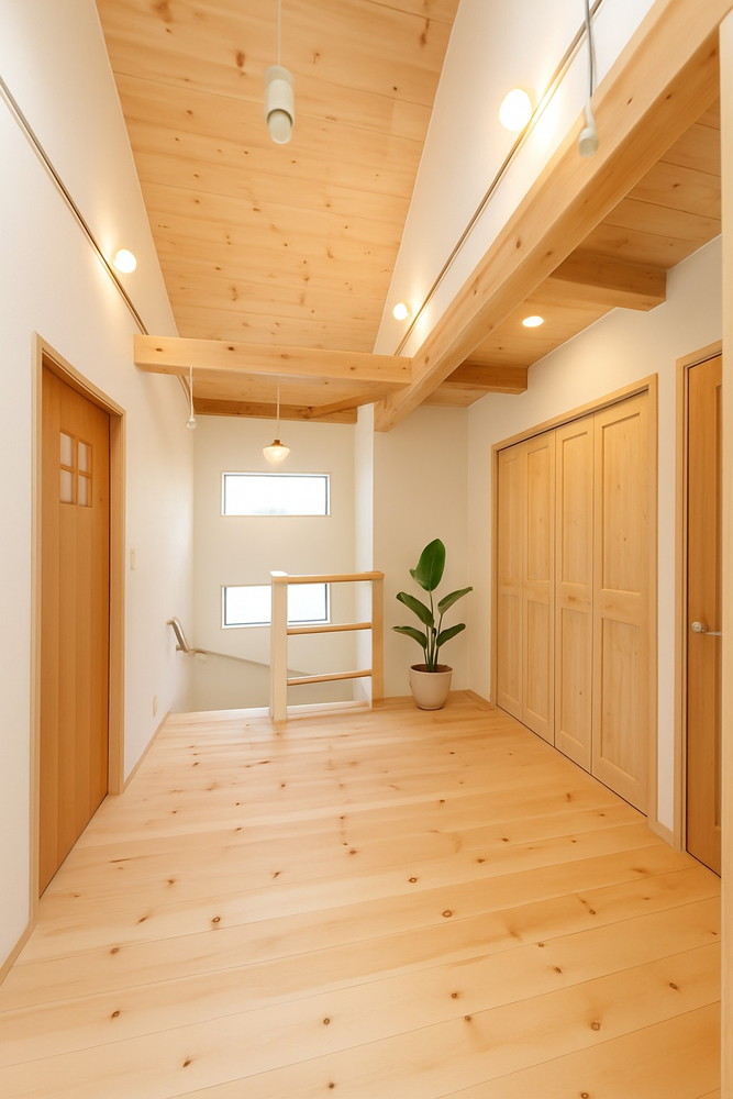 吹き抜けのある明るい室内写真